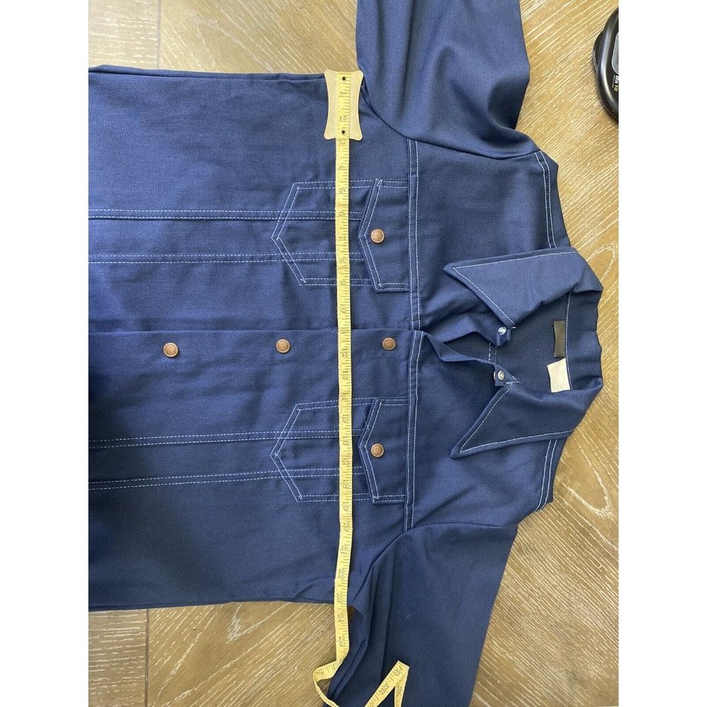 VTG 60S SEARS Navy Blue SHIRT ROCKABILLY JACKET COWBOY Large Snaps Vented - Picture 8 of 9